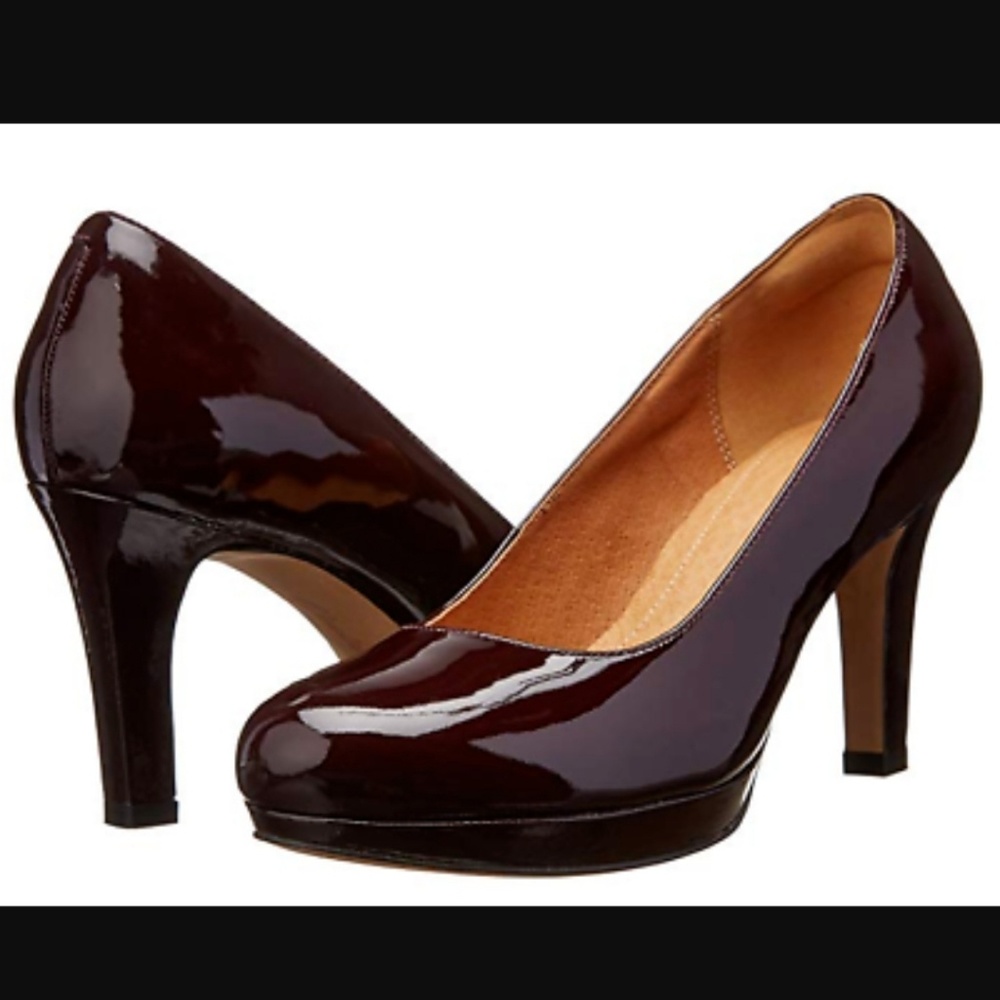 Clarks Patent Burgundy Pumps 7.5